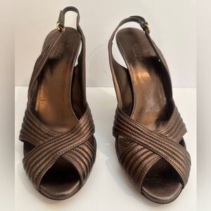 Gucci Women's Dark Brown/Bronze Vintage Slingback Heels Never Worn Sz 38.5